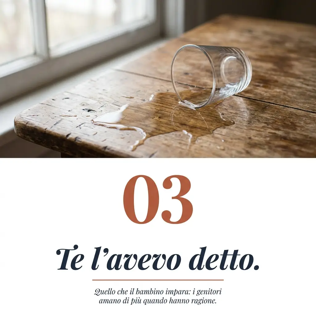Bicchiere rovesciato sul tavolo di legno, acqua che si spande.
