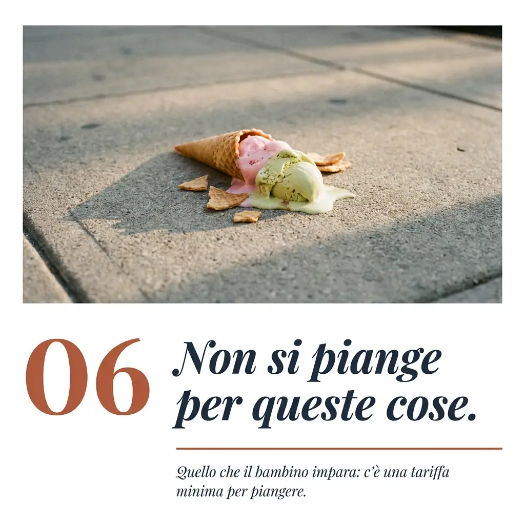 Gelato caduto sull'asfalto, classica tragedia infantile minimizzata.