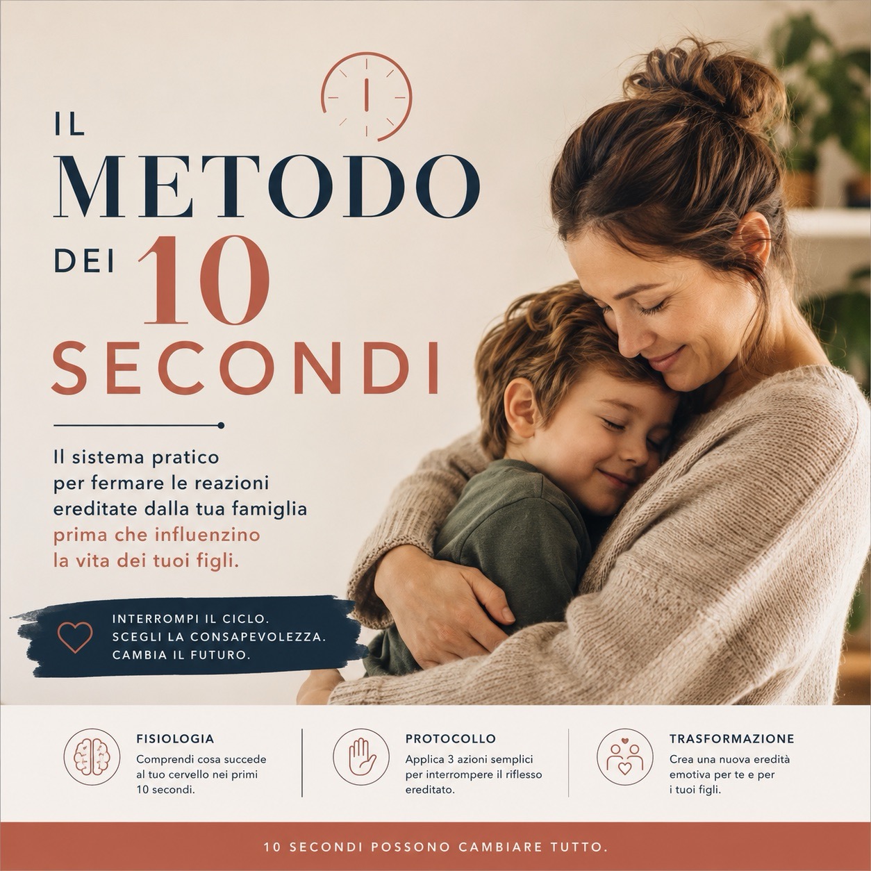 Il Metodo dei 10 Secondi: madre che abbraccia il figlio, manifesto del prodotto.